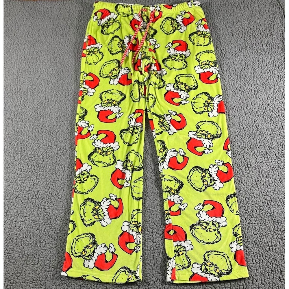 Dr. Seuss The Grinch Christmas Pajama Pants Green Fleece Large 12-14 Loungewear